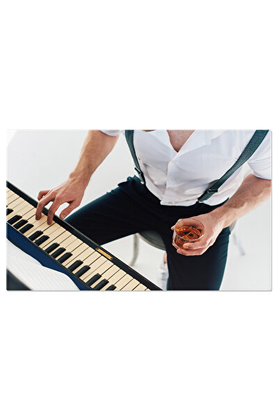 StoryGift Romania Tablou Canvas Muzica Si Relaxare Pianistul Cu Pahar De Bautura Decorat, Intro Reprezentare A Ec