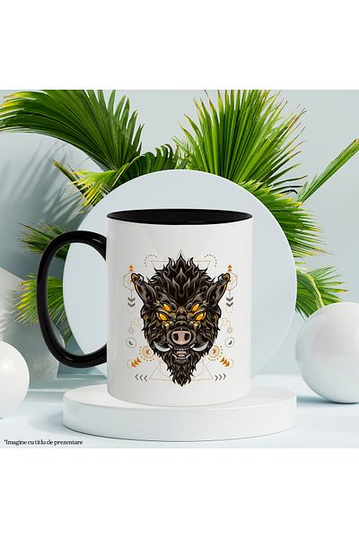 StoryGift Romania Mug With Wild Boar, Monster, Eyes, Geometric, Earrings, Fur, Multicolor 330 ml, With