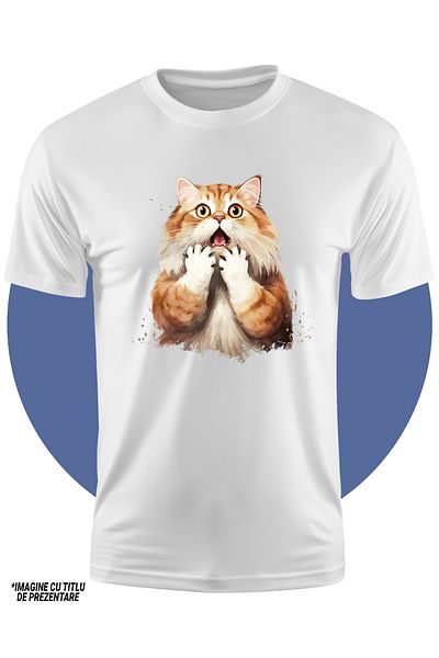 StoryGift Romania Tricou Copii Cu O Pisica Socata, Ilustratie, Speriata, Mirata, Uimita, Ghearele Scoase, Bl