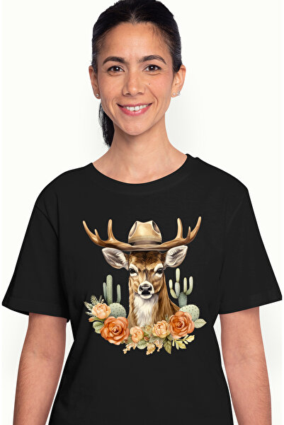 StoryGift Romania Tricou Femei Cu Un Cerb Cu Palarie De Serif, Ilustratie, Ve...