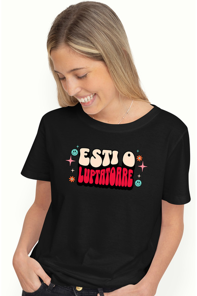 StoryGift Romania Tricou Femei Esti O Luptatoare, Cu Imprimeu Pe Fata, 100% B...