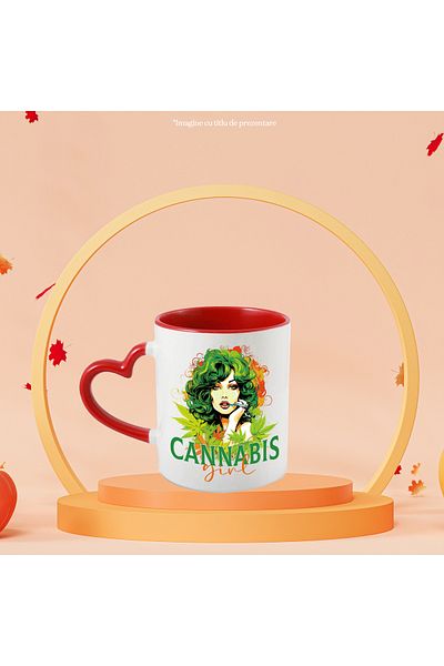 StoryGift Romania Mug with the message "Cannabis girl", hippie style, culture, illustration, green, port, With,STG.