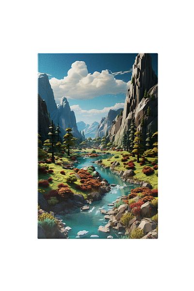 StoryGift Romania Canvas Painting 70 X 50cm Panoramic View Lego Game Style Model Blue Spring Between Mountains Left Handed Painting