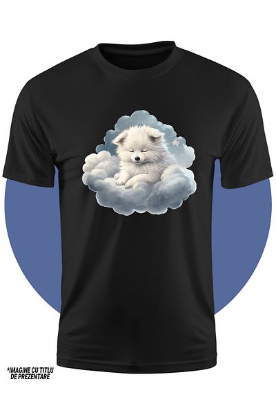 StoryGift Romania Tricou Copii Cu Un Catel Alb Care Doarme, Ilustratie, Somn, Norisori, Stelute, Lumea Visel