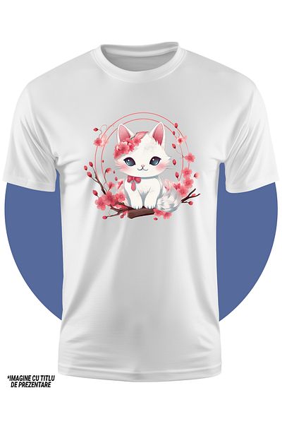 StoryGift Romania Tricou Copii Cu O Pisicuta Alba Imbujorata, Ilustratie, Flori, Cerc, Abstract, Pentru Iubi