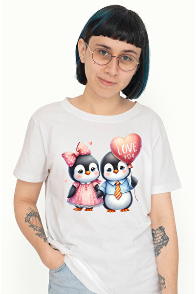 StoryGift Romania Tricou Femei Cu 2 Pinguini Veseli, Relatie, Prietenie, Impr...