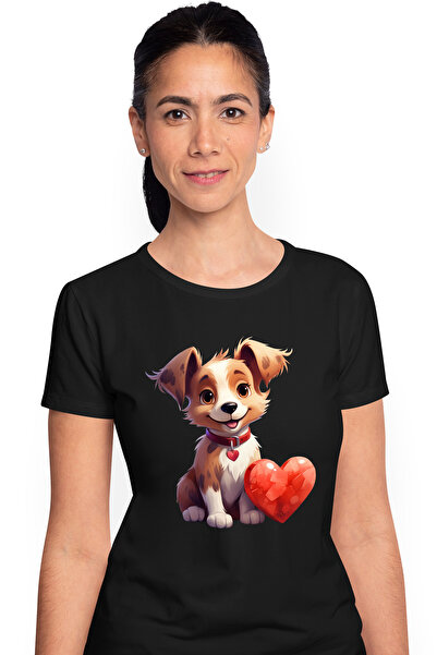 StoryGift Romania Tricou Femei Cu Un Catelus Vesel, Zgarda, Inima, Ilustratie...