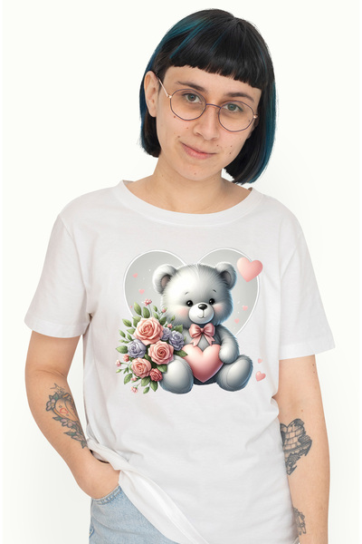 StoryGift Romania Tricou Femei Cu Un Ursulet Vesel, Ilustratie, Imbujorat, Tr...