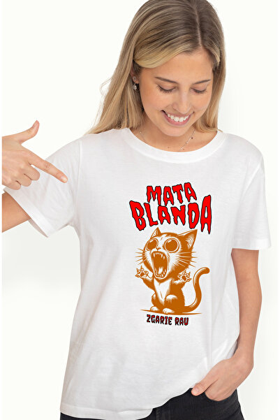 StoryGift Romania Women's T-shirt Angry cat funny text SOFT MATTERS BAD SCRAT...