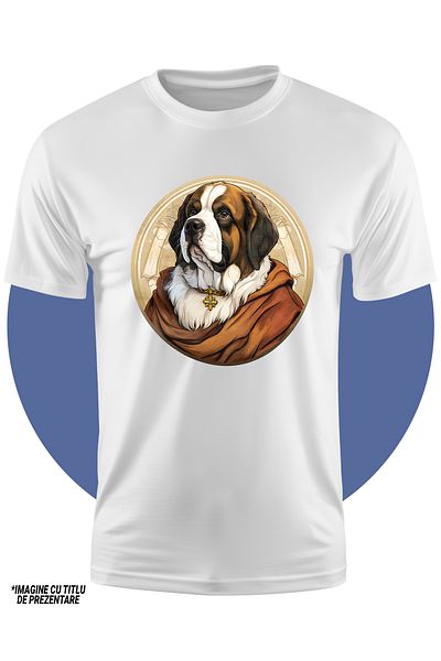 StoryGift Romania Tricou Copii Cu Un Caine Serios, Ilustratie, Imbracat In Calugar Catolic, Cerc, Pentru Iub