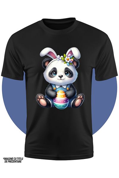 StoryGift Romania Tricou Copii Cu Un Ursulet Panda Vesel, Ilustratie, Ou Vopsit, Sarbatori Pascale, Floricel