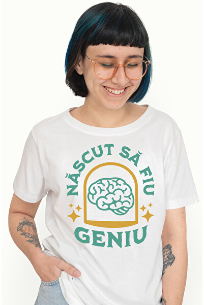 StoryGift Romania Tricou Femei Nascut Sa Fiu Geniu Creier Inteligenta Minte Cu Imprimeu Pe Fata, 1 Wht_m