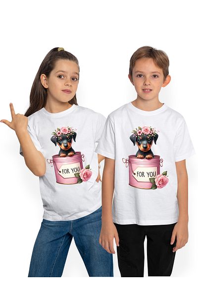 StoryGift Romania Tricou Copii Cu Un Catelus Curios Care Iese Dintr-o Conserva, Ilustratie, Mesajul "for You
