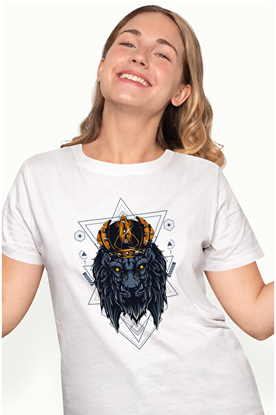 StoryGift Romania Tricou Femei Cu Leu, Coroana, Geometrie, Rege, Multicolor C...