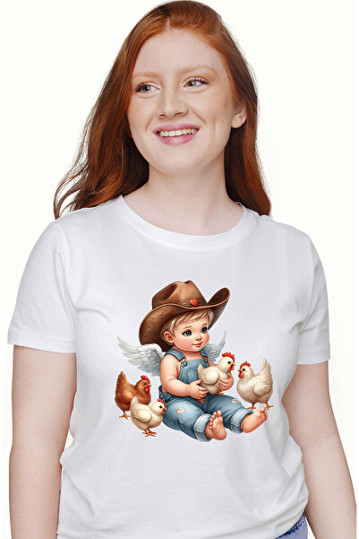 StoryGift Romania Tricou Femei Cu Un Bebelus Cu Aripi Care Sta Printre Gaini,...