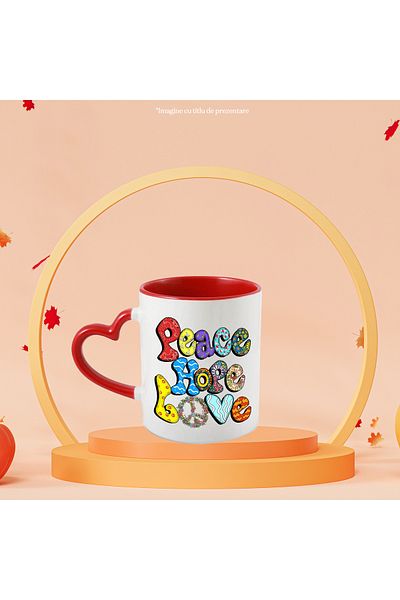 StoryGift Romania Mug with the message "Peace, hope, love", hippie style, culture, illustration, psychedelic, With ,STG