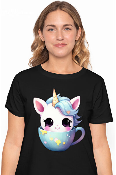 StoryGift Romania Tricou Femei Cu Un Unicorn Care Sta Intr-o Cescuta, Ilustra...