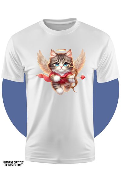 StoryGift Romania Tricou Copii Cu O Pisicuta Cupidon, Ilustratie, Aripi, Trage Cu Arcul, Valentine's Day, In