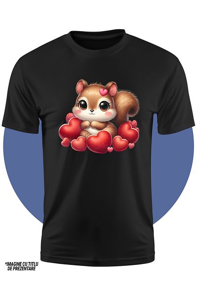 StoryGift Romania Tricou Copii Cu O Veverita Vesela, Ilustratie, Multe Inimioare, Fericire, Afectiune, Cadou