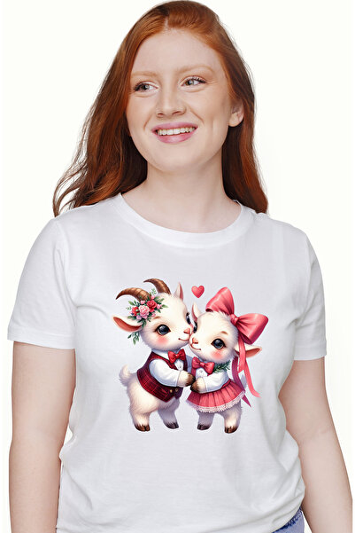 StoryGift Romania Tricou Femei Cu 2 Iezi, Ilustratie, Indragostiti, Afectiune...