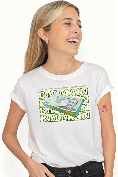 StoryGift Romania Tricou Femei Balmain - 100 Lei Romanesti, Cu Imprimeu Pe Fa...