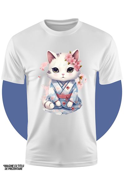 StoryGift Romania Tricou Copii Cu O Pisicuta Timida, Ilustratie, Vestimentatie Traditionala Japoneza, Japoni
