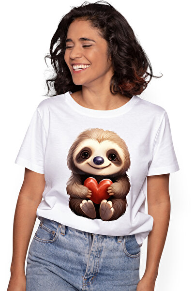 StoryGift Romania Tricou Femei Cu Un Sloth/lenes Care Tine O Inima In Brate, ...