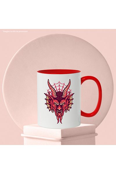 StoryGift Romania Mug With Demon, Devil, Earrings, Spider Web, Horns, Multicolor 330 ml, Sky, With ,STG.