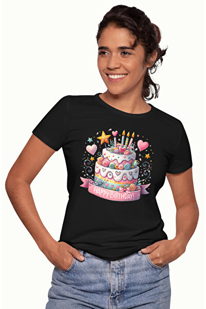 StoryGift Romania Tricou Femei Cu Un Tort Delicios Cu Mesajul "happy Birthday...