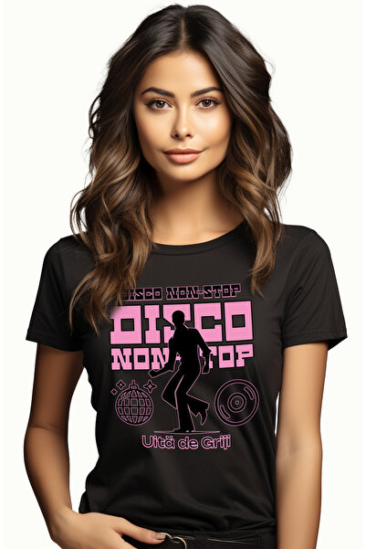 StoryGift Romania Tricou Femei Disco Non-stop Barbat Dansand Uita De Griji Cu Imprimeu Pe Fata, 10 Blk_l