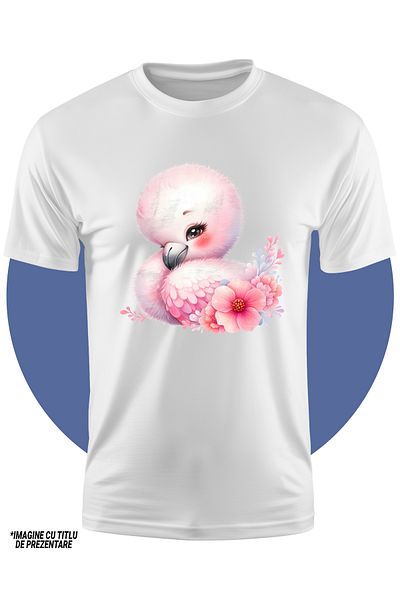 StoryGift Romania Tricou Copii Cu O Pasare Flamingo, Ilustratie, Plante, Flori, Imbujorata, Fericire, 100%