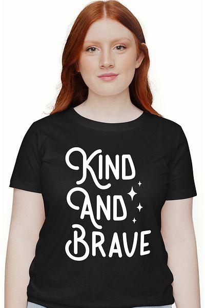 StoryGift Romania Tricou Femei Cu Stelute Si 2 Calitati Scrise In Limba Engleza "kind And Brave" - Blk_m