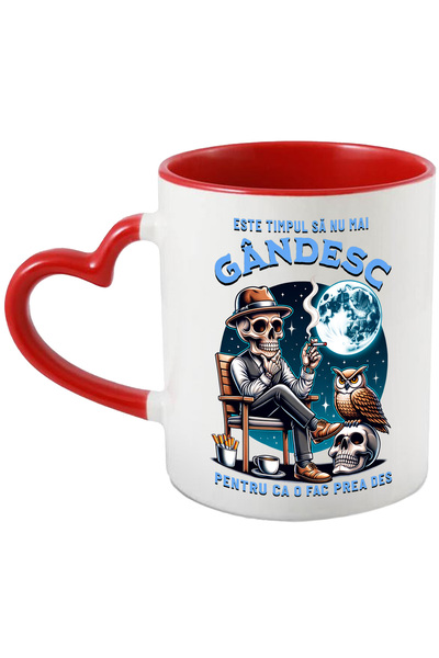 StoryGift Romania Cana Schelete Imbracat In Costum Fumand, Luna Plina, 330ml, Ceramica Cu Maner In, Cu Maner Inim Stg