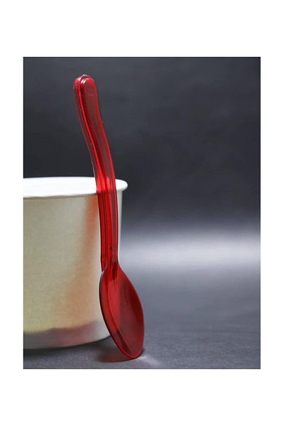 BAKOM AMBALAJ 50 Luxury Plastic Red Dessert Spoons |   Ice Cream, Halva, Pudding Presentation Spoon