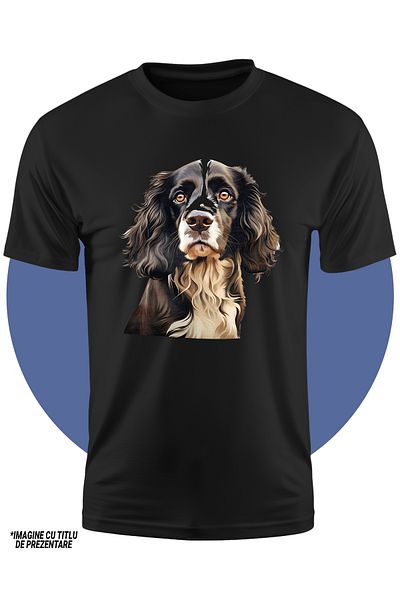 StoryGift Romania Tricou Copii Cu Un Catel Serios, Ilustratie, Negru, Alb, Ochi Patrunzatori, Pentru Iubitor