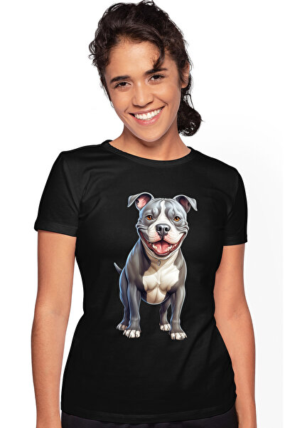 StoryGift Romania Tricou Femei Cu Un Caine Pitbull, Ilustratie, Jucaus, Anima...
