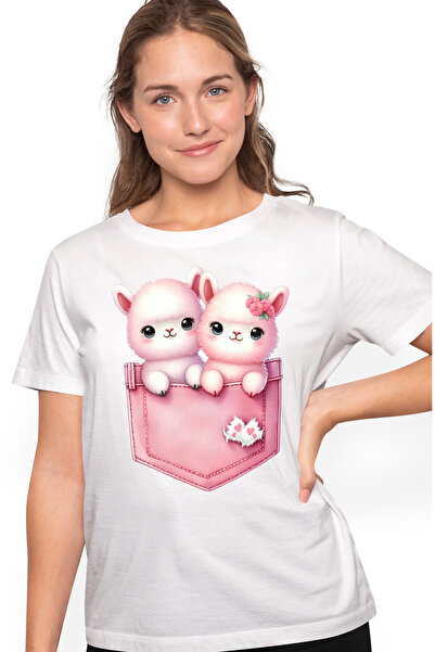 StoryGift Romania Tricou Femei Cu 2 Llame Micute Care Stau Intr-un Buzunar, I...