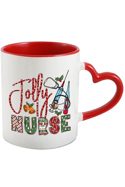 StoryGift Romania Mug with medical instruments with the message "Jolly Nurse", Merry Christmas, illustrated, With ,STG