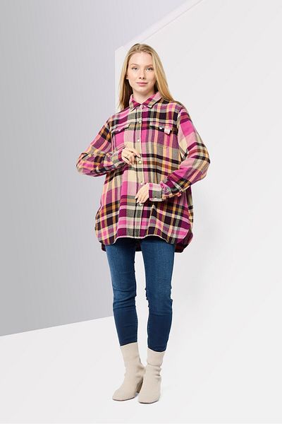Scotch & Soda Women Spread Collar Long Sleeves Plaid Shirt, Multicolor