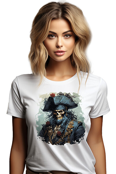 StoryGift Romania Tricou Femei Cu Un Schelet De Pirat, Ilustratie, Palarie, T...