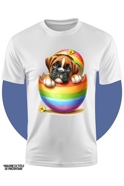 StoryGift Romania Tricou Copii Cu Un Catel Timid Care Iese Dintr-un Ou Spart, Ilustratie, Curios, Floare Gal