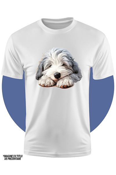 StoryGift Romania Tricou Copii Cu Un Catel Foarte Blanos, Ilustratie, Alb, Doarme, Somn Adanc, Ora De Culcar