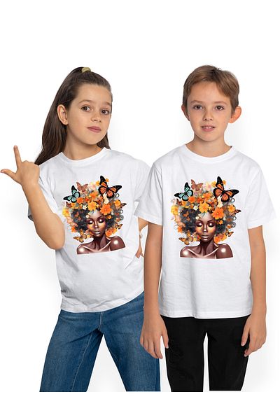 StoryGift Romania Tricou Copii Cu O Femeie De Culoare, Ilustratie, Abstract, Draguta, Fluturi, Natura, Flori