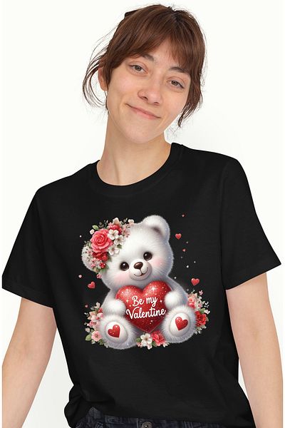 StoryGift Romania Tricou Femei Cu Un Ursulet Polar, De Plus, Ilustratie, Flori, Plante, Tine O Ini Blk_l