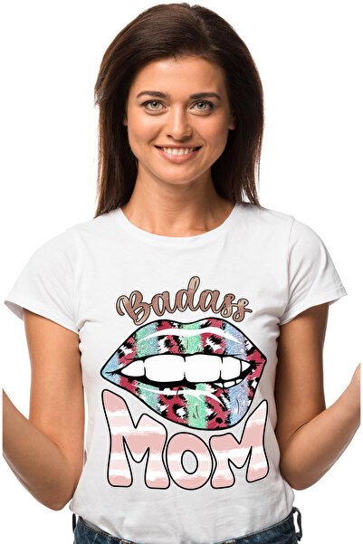 StoryGift Romania Tricou Femei Cu Mesajul "badass Mom", Ilustratie, Mama, Buz...