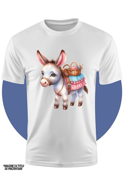 StoryGift Romania Tricou Copii Cu Un Magarus Care Tine Un Cosulet, Ilustratie, Calatorie, Plante, Frunze, Cu