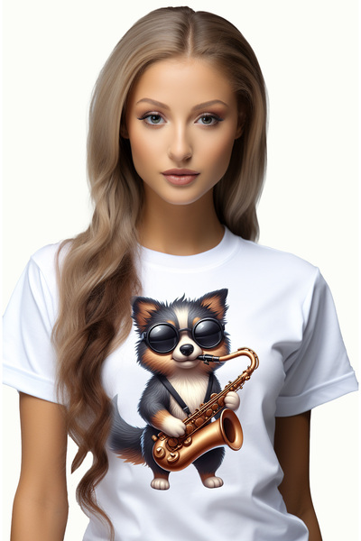 StoryGift Romania Tricou Femei Cu Un Caine Cu Ochelari Care Canta La Saxofon,...