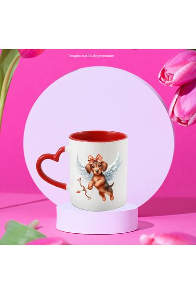 StoryGift Romania Mug with a puppy with a bow | illustration | Cupid | archery | wings | zb, Cu,STG.