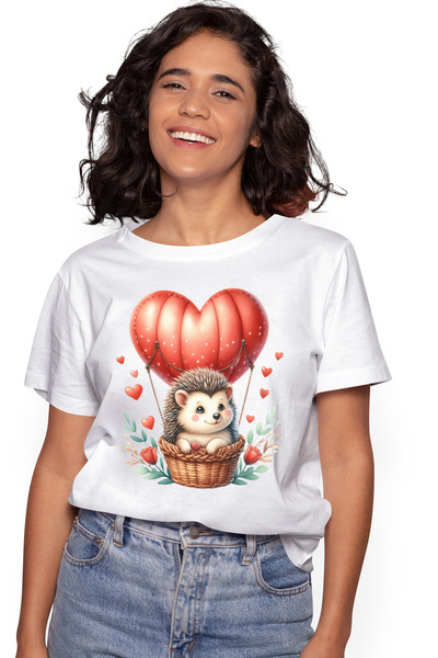 StoryGift Romania Tricou Femei Cu Un Arici Micut Care Se Plimba Cu Un Balon C...