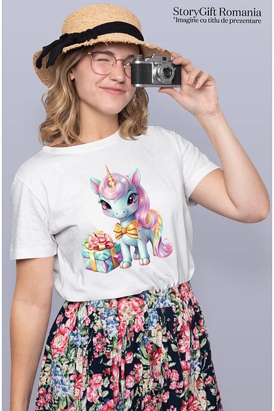 StoryGift Romania Tricou Femei Cu Un Unicorn Vesel, Ilustratie, Cadou, Dar, Aniversare, Cu Imprim Wht_l